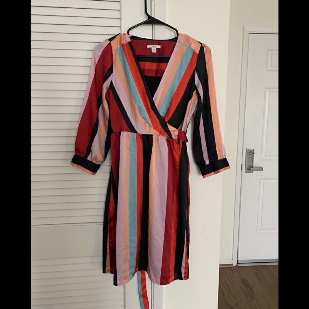 Bar III Striped Multi-Colored Wrap Midi Dress - Picture 3 of 6